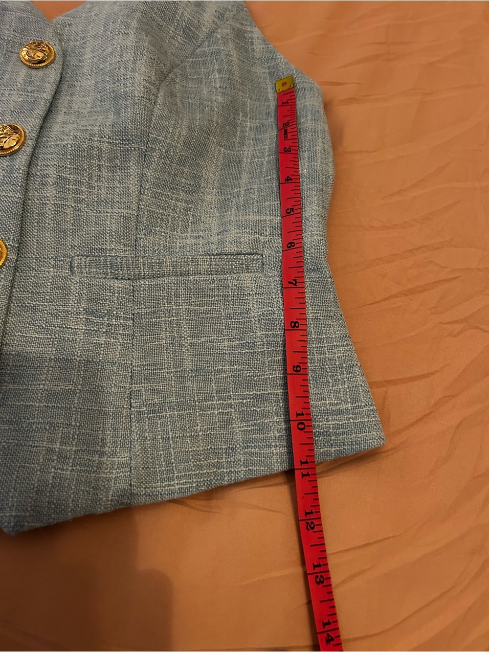 Commense Light Blue Textured Vest and Pants Set with Gold Buttons. Size M. - Picture 10 of 16